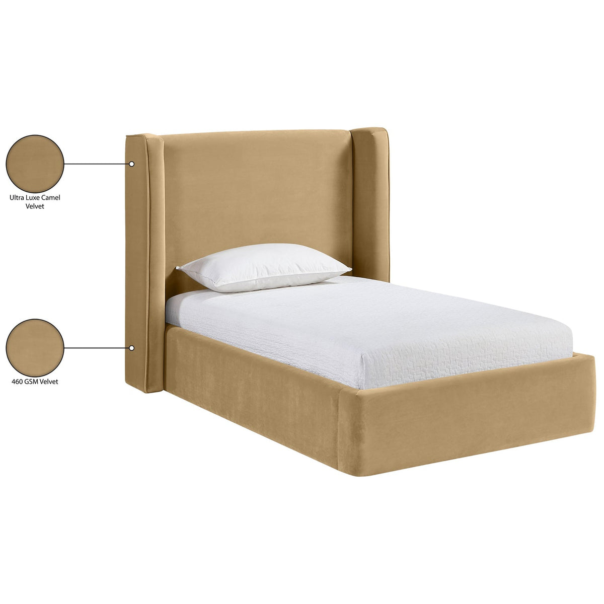 Kendall Camel Velvet Upholstered Bed