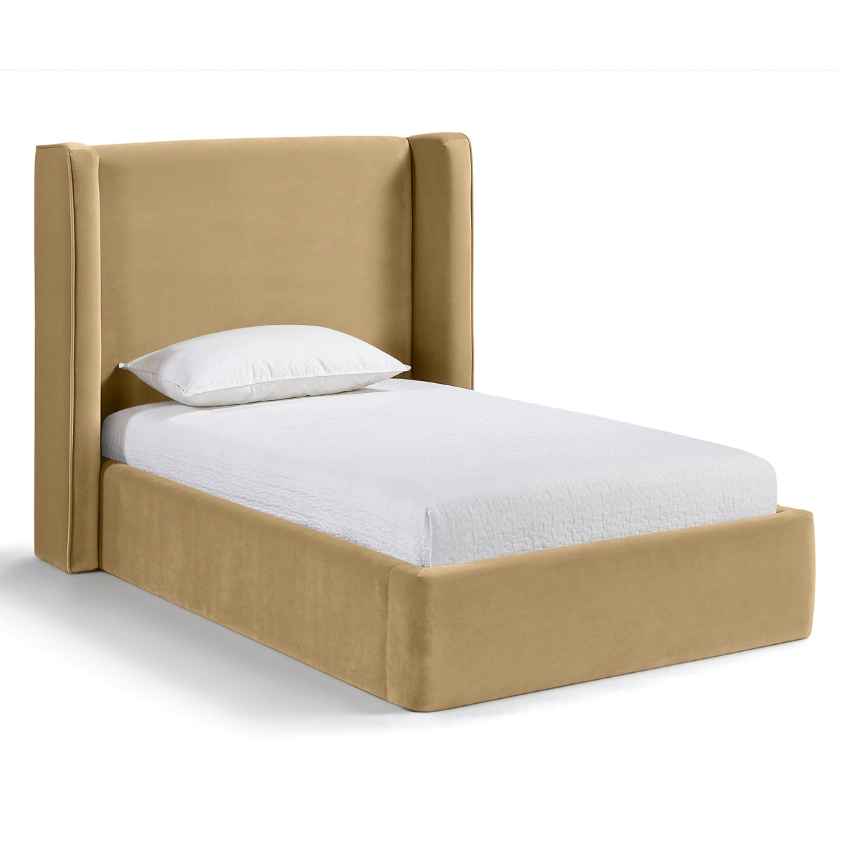 Kendall Camel Velvet Upholstered Bed in camel velvet, primary product view
