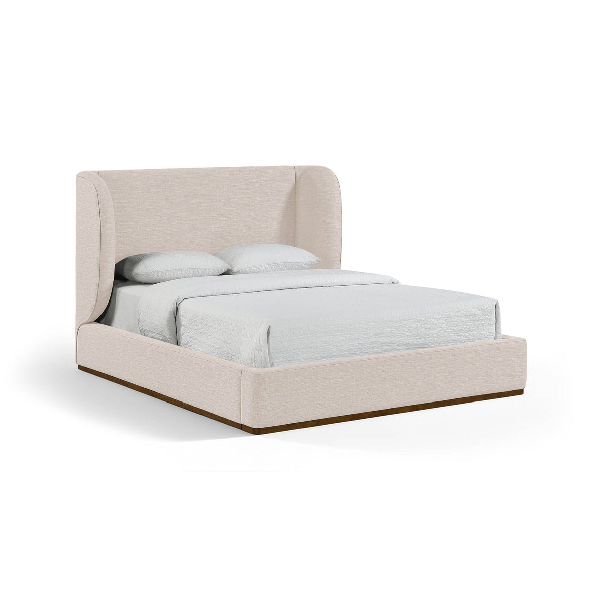 Aurin Beige Linen Textured Fabric Upholstered Bed