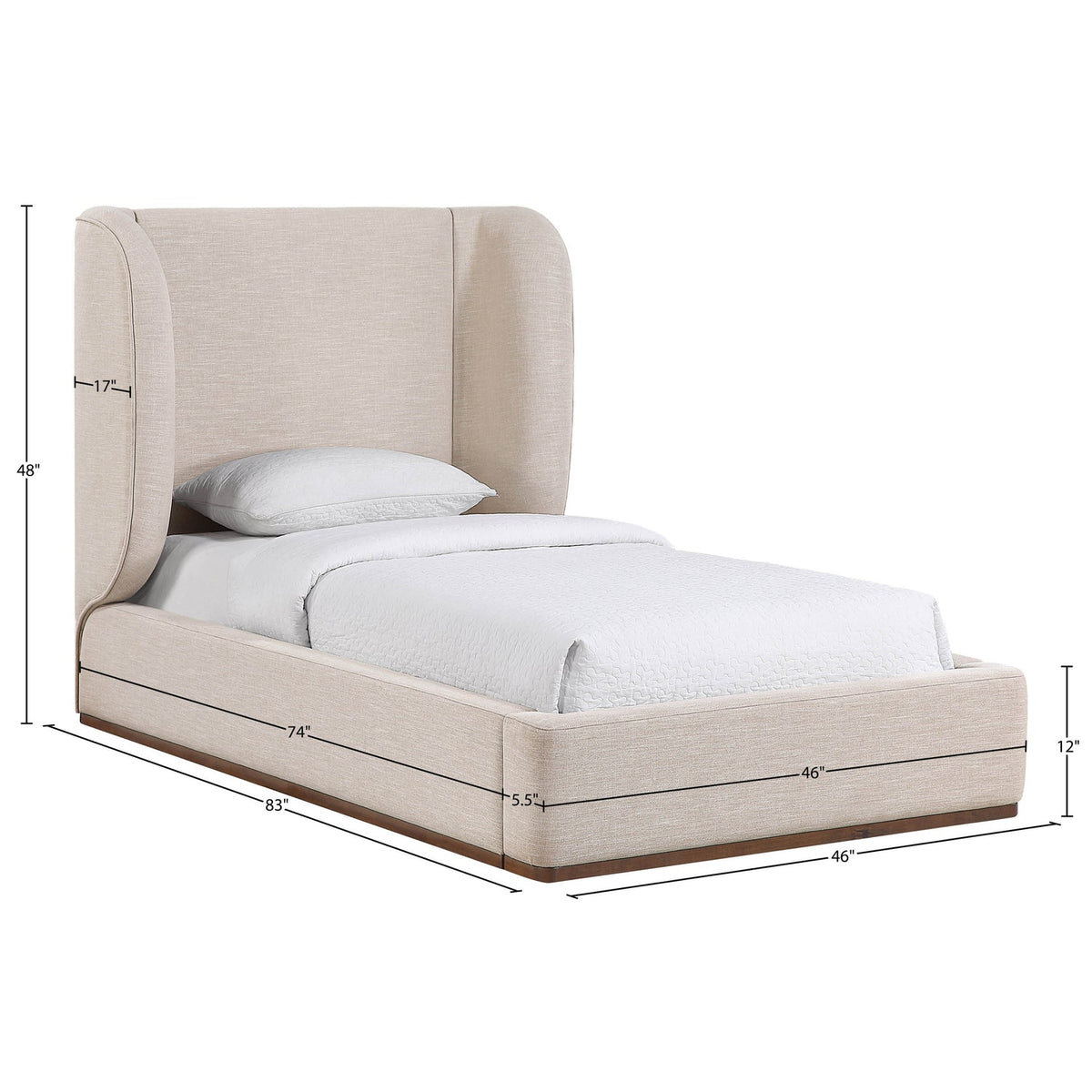Aurin Beige Linen Textured Fabric Upholstered Bed