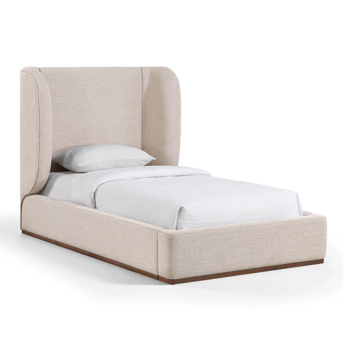 Aurin Beige Linen Textured Fabric Upholstered Bed in Beige Linen Textured Fabric, primary product view