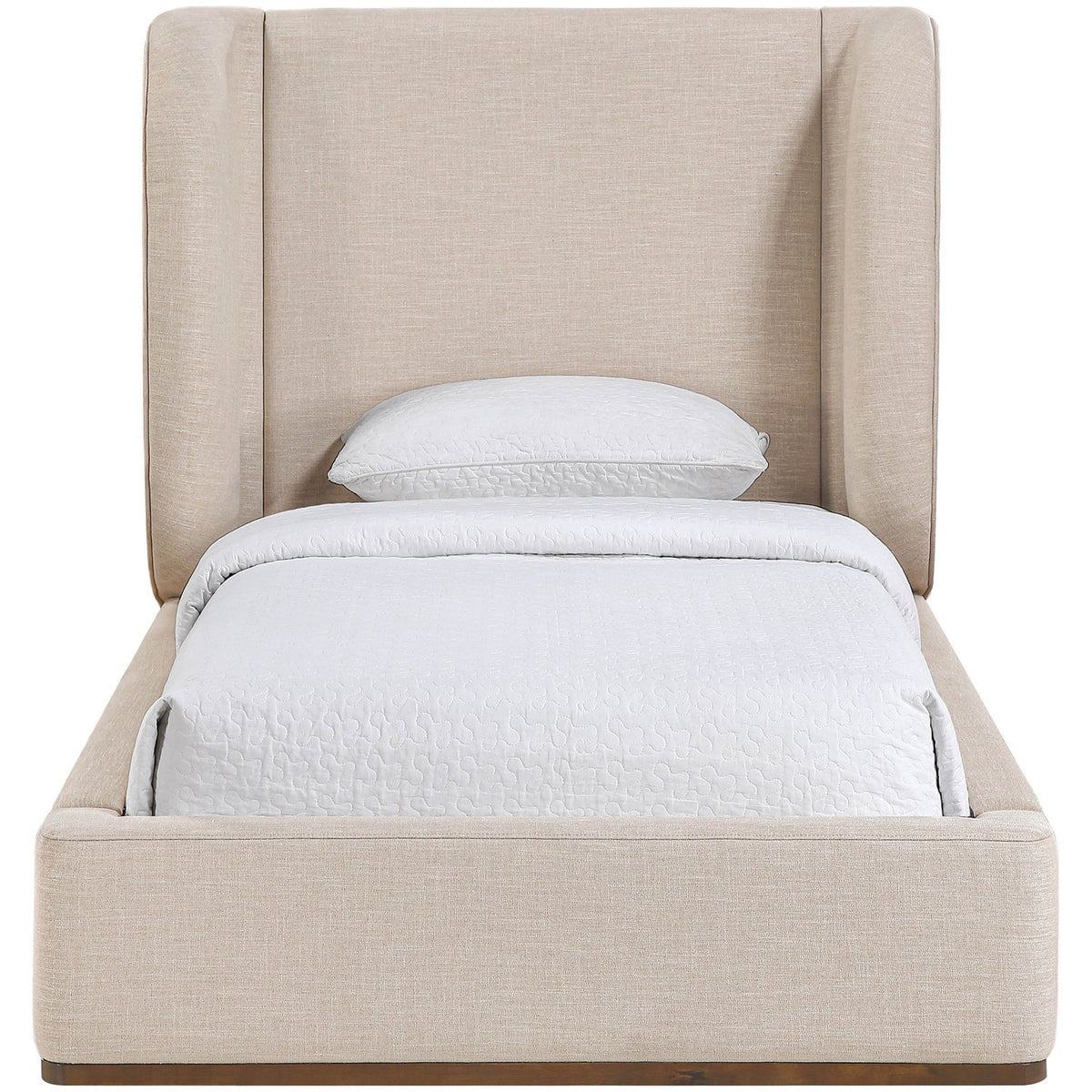 Aurin Beige Linen Textured Fabric Upholstered Bed