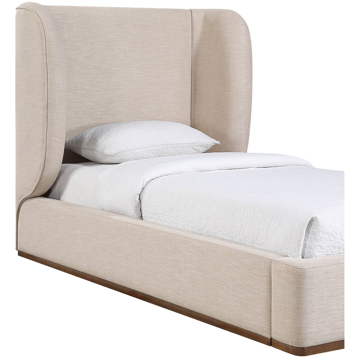 Aurin Beige Linen Textured Fabric Upholstered Bed