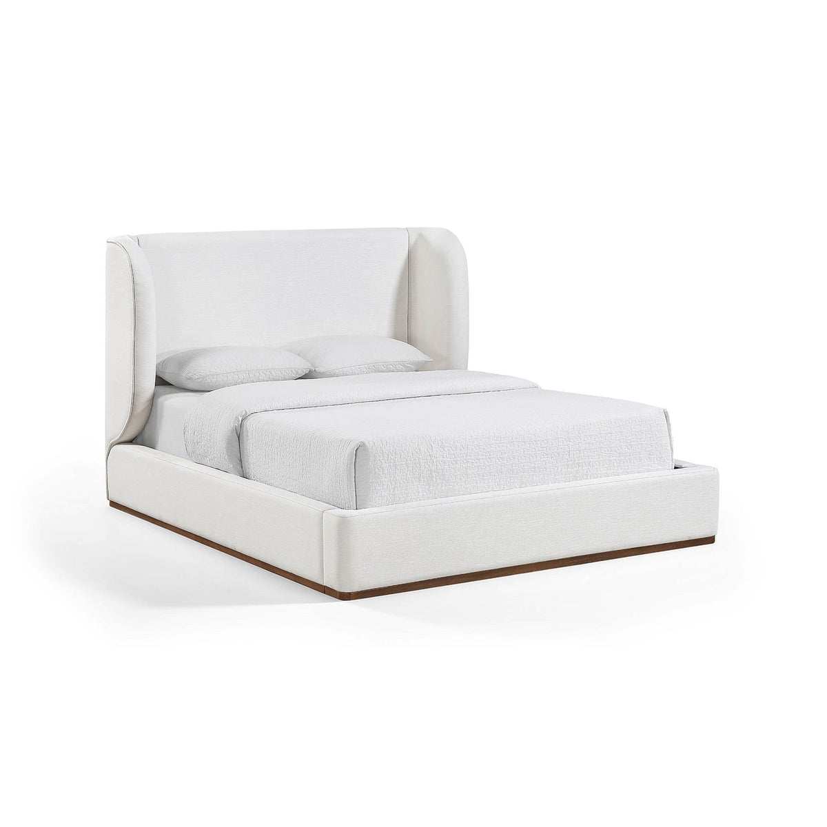Aurin Cream Linen Textured Fabric Upholstered Bed