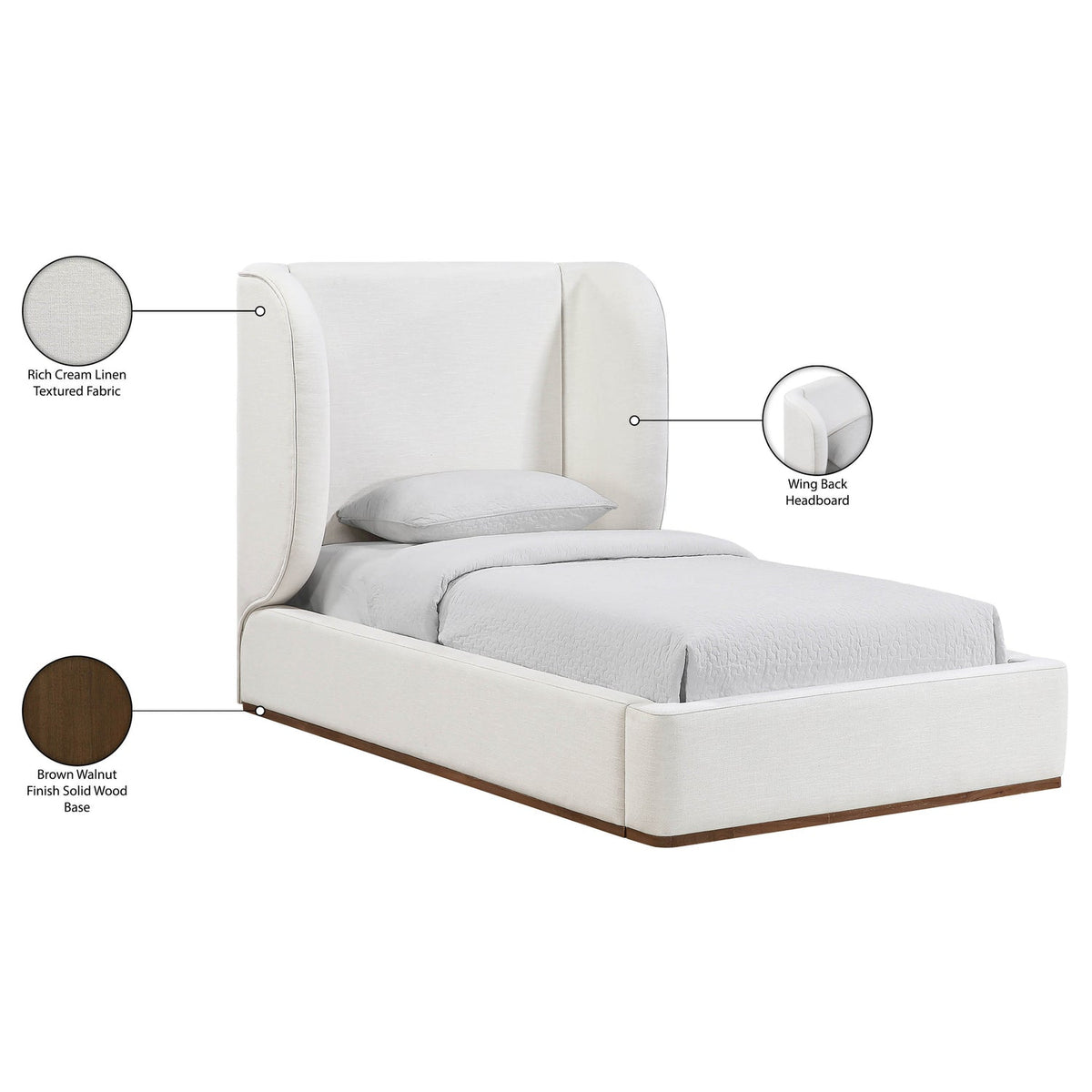 Aurin Cream Linen Textured Fabric Upholstered Bed