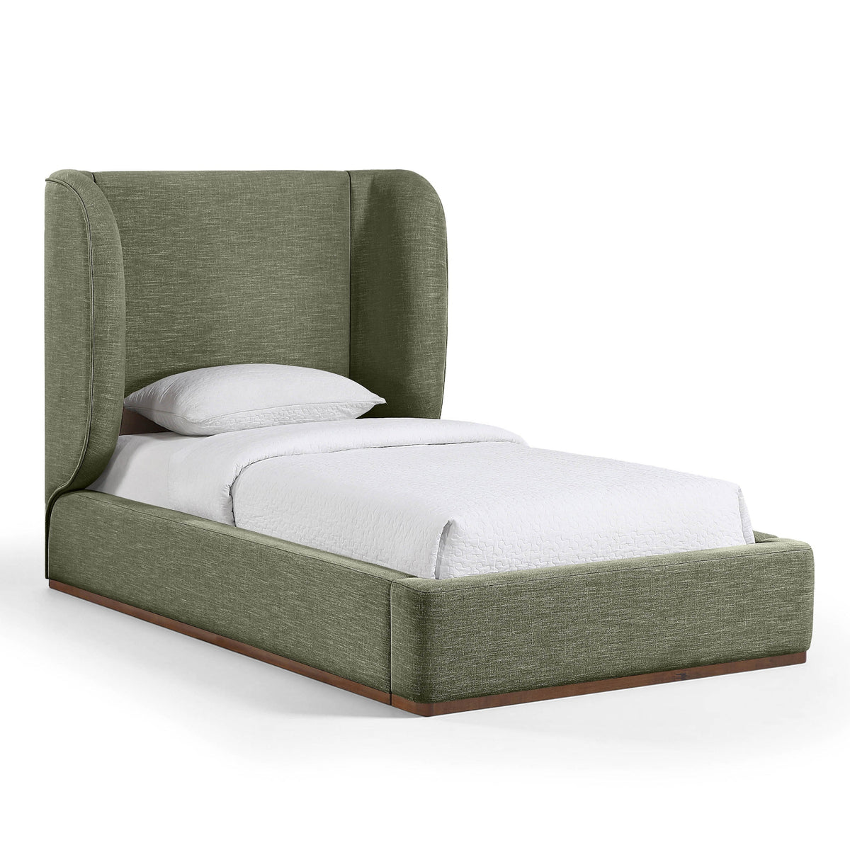 Aurin Olive Green Linen Textured Fabric Upholstered Bed in Olive Green Linen Textured Fabric, primary product view