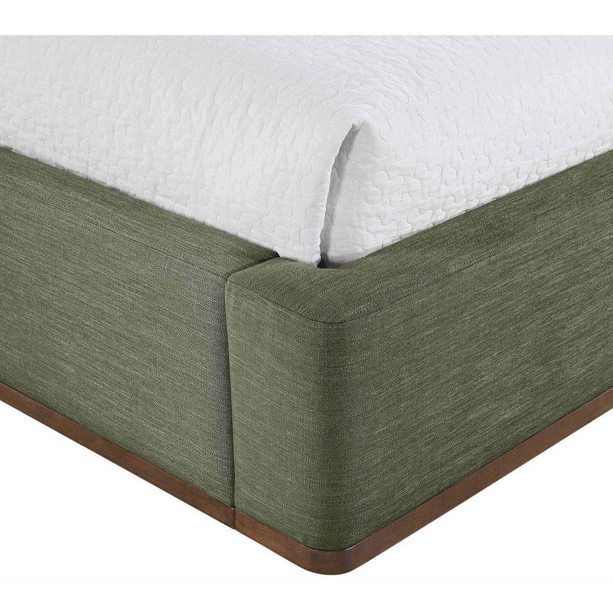 Aurin Olive Green Linen Textured Fabric Upholstered Bed