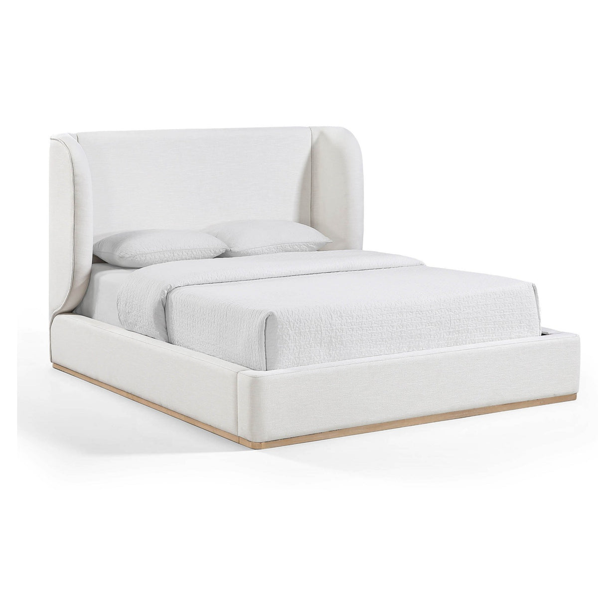 Aurin Cream Linen Textured Fabric Upholstered Bed