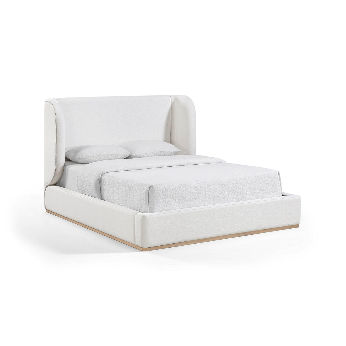 Aurin Cream Linen Textured Fabric Upholstered Bed