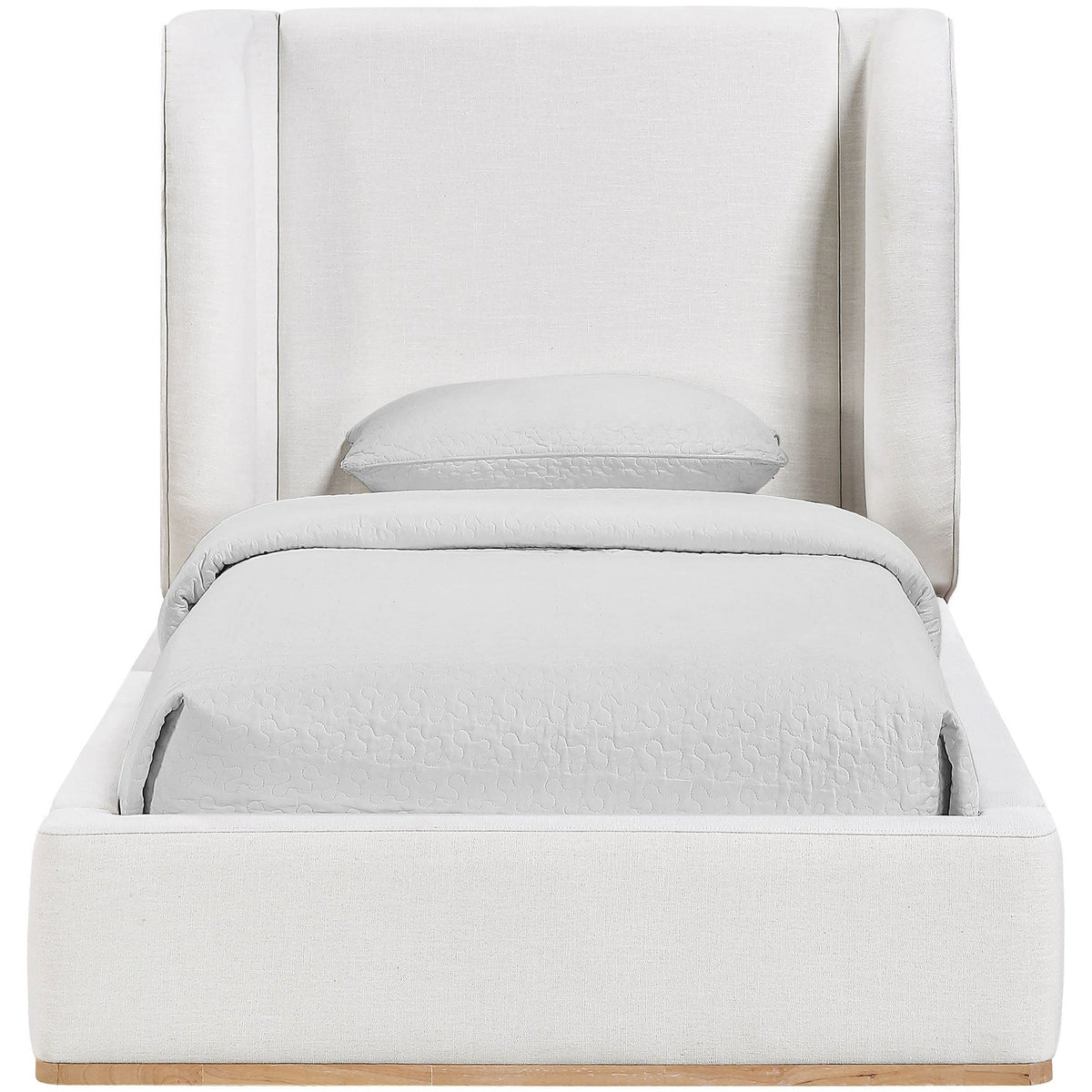 Aurin Cream Linen Textured Fabric Upholstered Bed