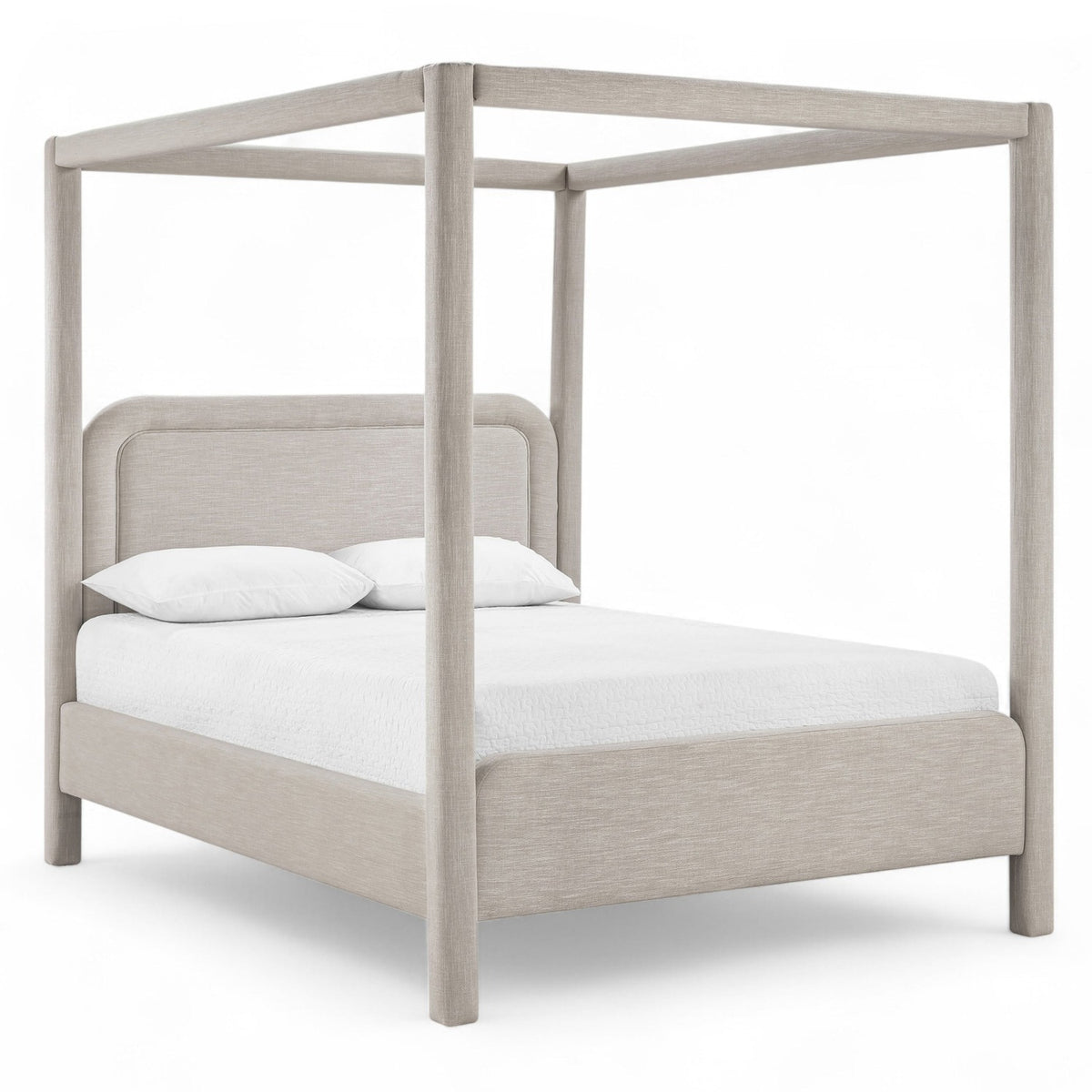 Salina Beige Linen Textured Fabric Upholstered Bed
