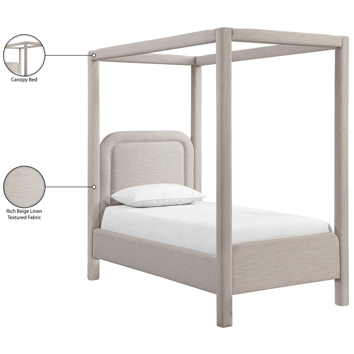 Salina Beige Linen Textured Fabric Upholstered Bed