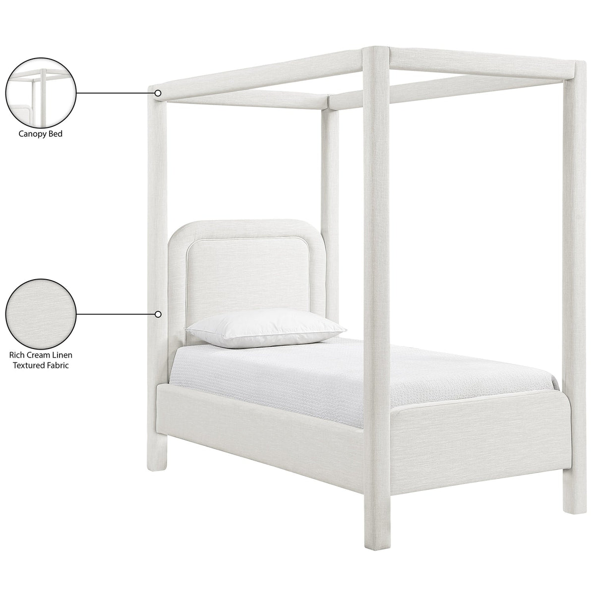 Salina Cream Linen Textured Fabric Upholstered Bed