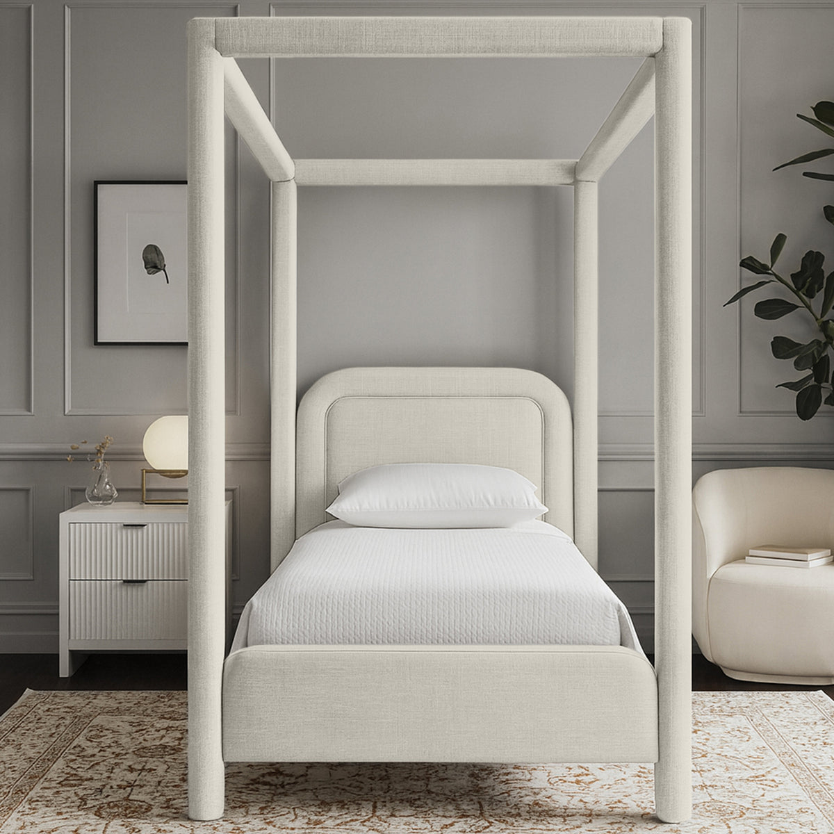 Salina Cream Linen Textured Fabric Upholstered Bed