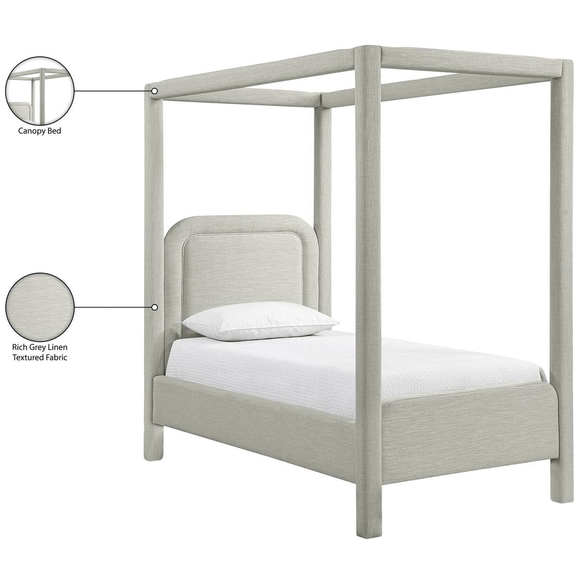 Salina Grey Linen Textured Fabric Upholstered Bed