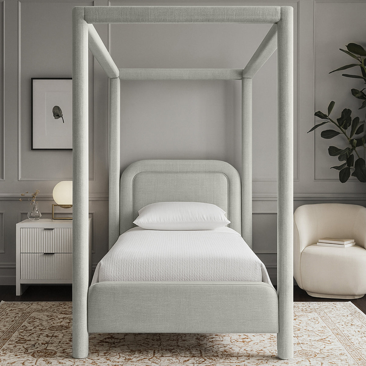 Salina Grey Linen Textured Fabric Upholstered Bed