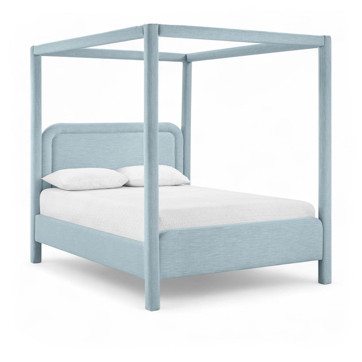 Salina Light Blue Linen Textured Fabric Upholstered Bed