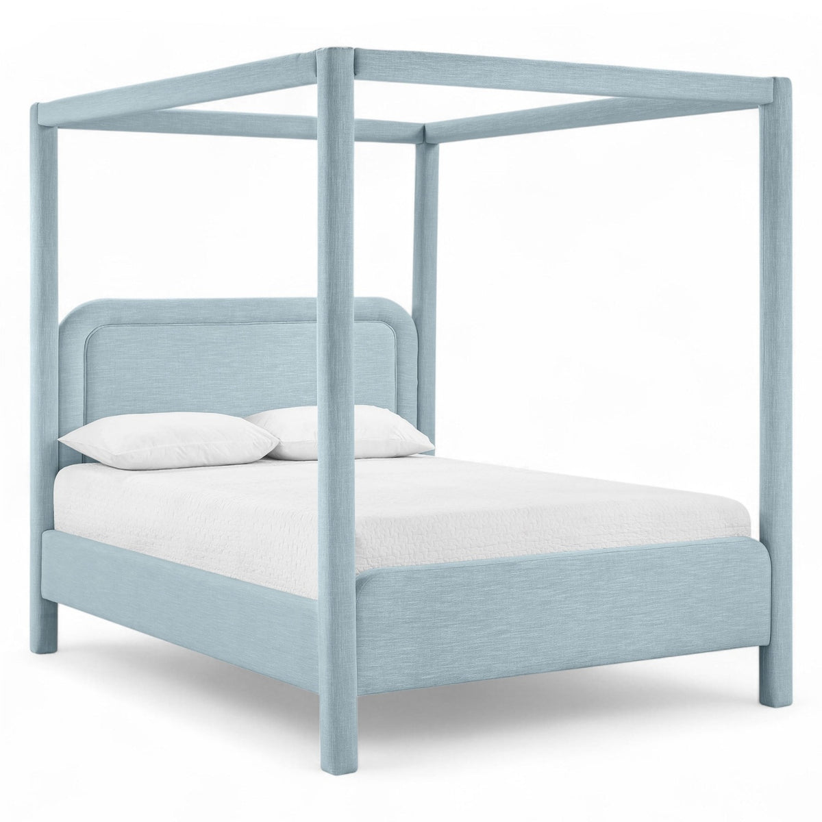 Salina Light Blue Linen Textured Fabric Upholstered Bed
