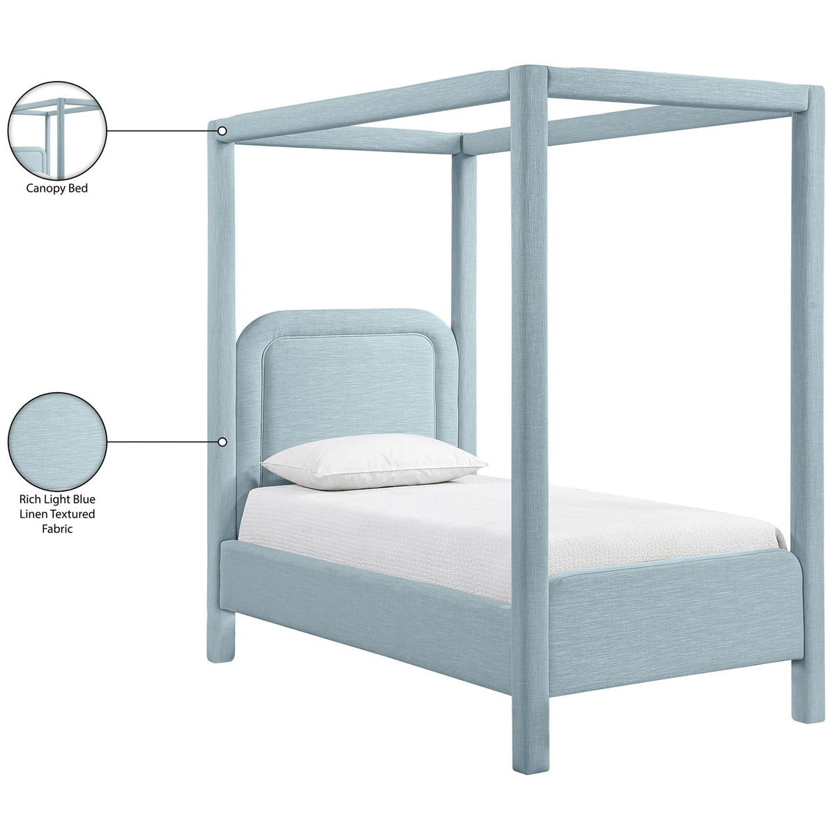 Salina Light Blue Linen Textured Fabric Upholstered Bed