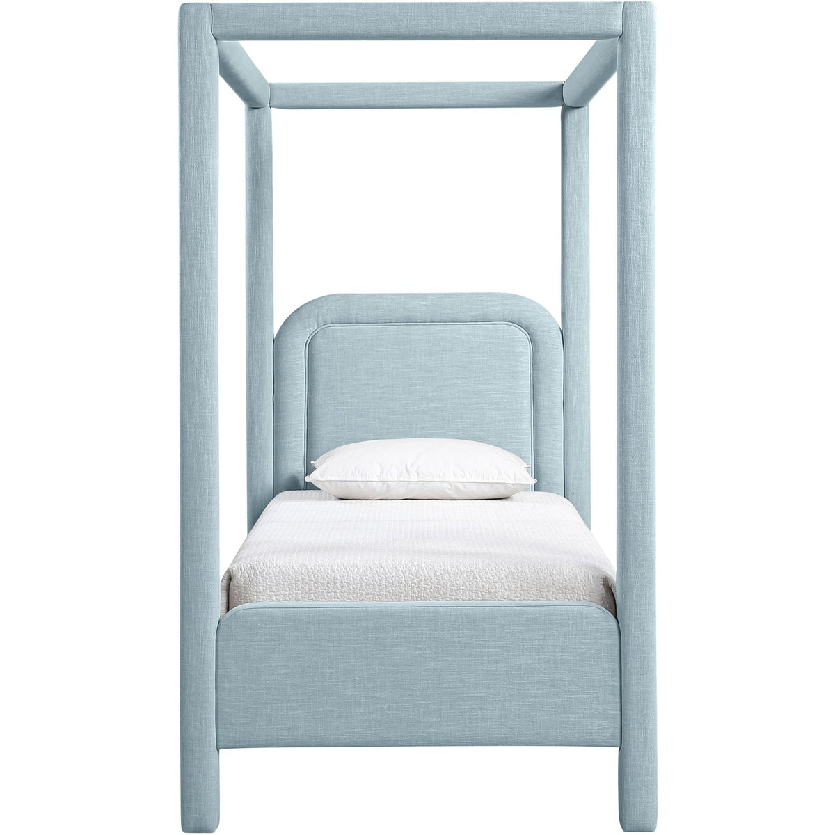 Salina Light Blue Linen Textured Fabric Upholstered Bed