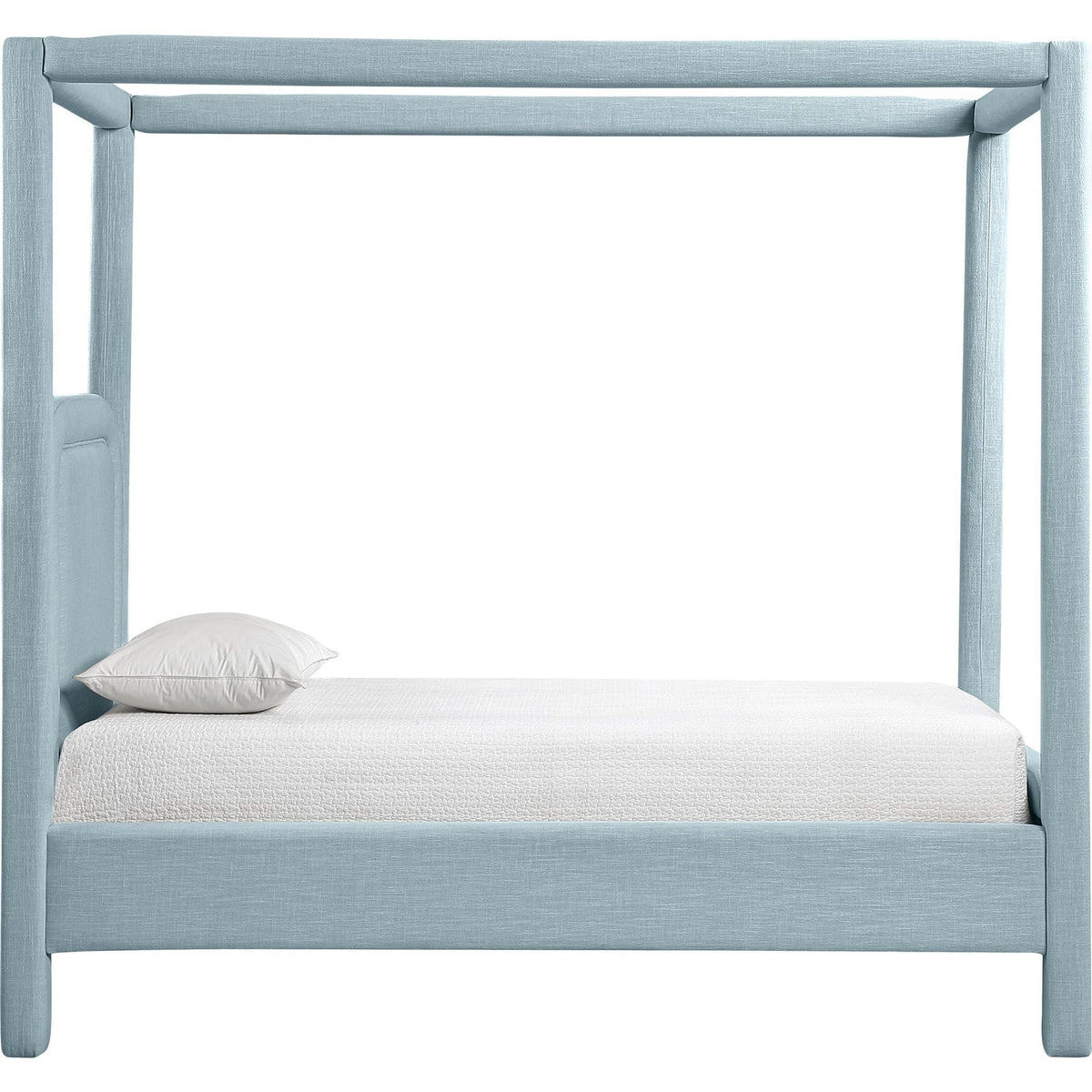 Salina Light Blue Linen Textured Fabric Upholstered Bed