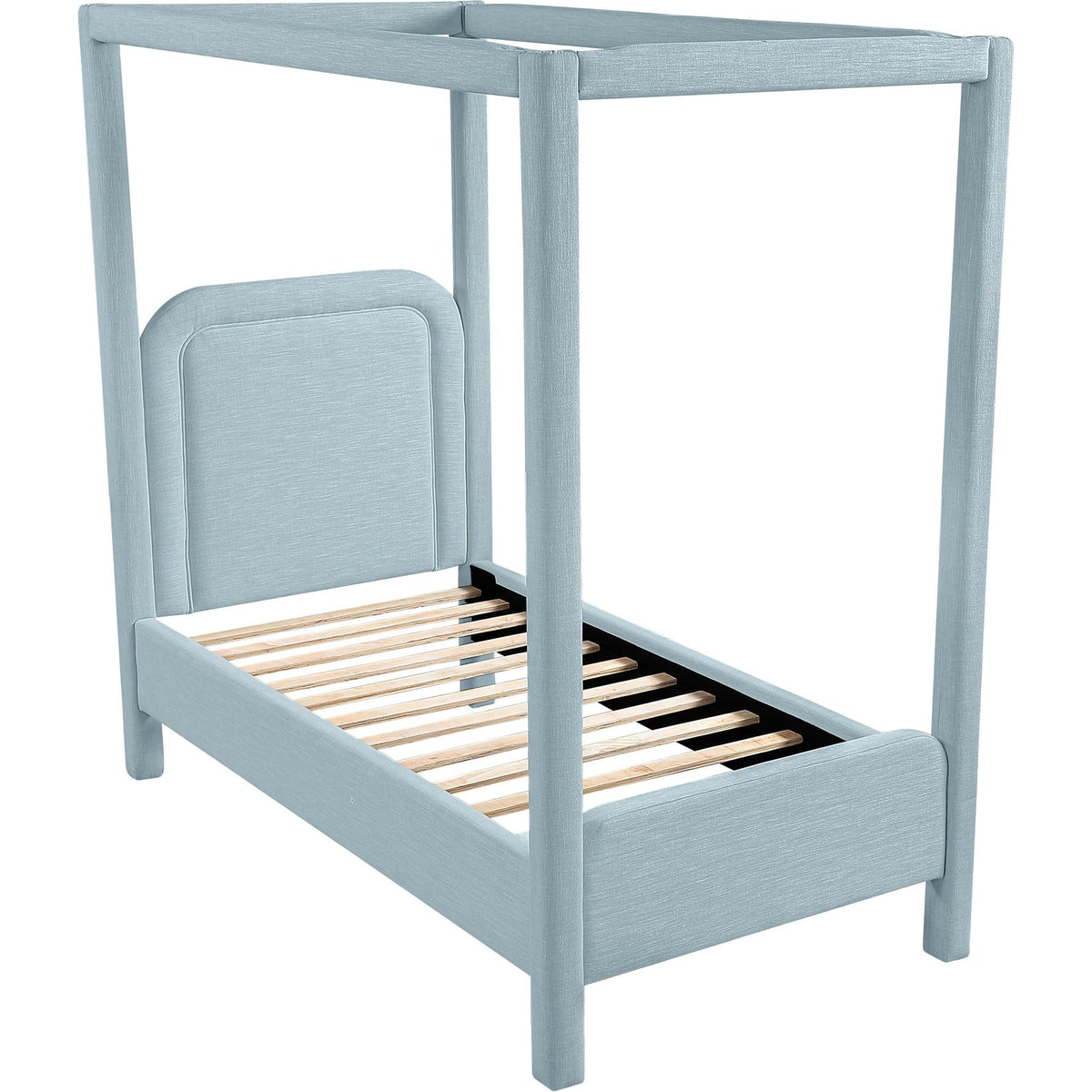Salina Light Blue Linen Textured Fabric Upholstered Bed