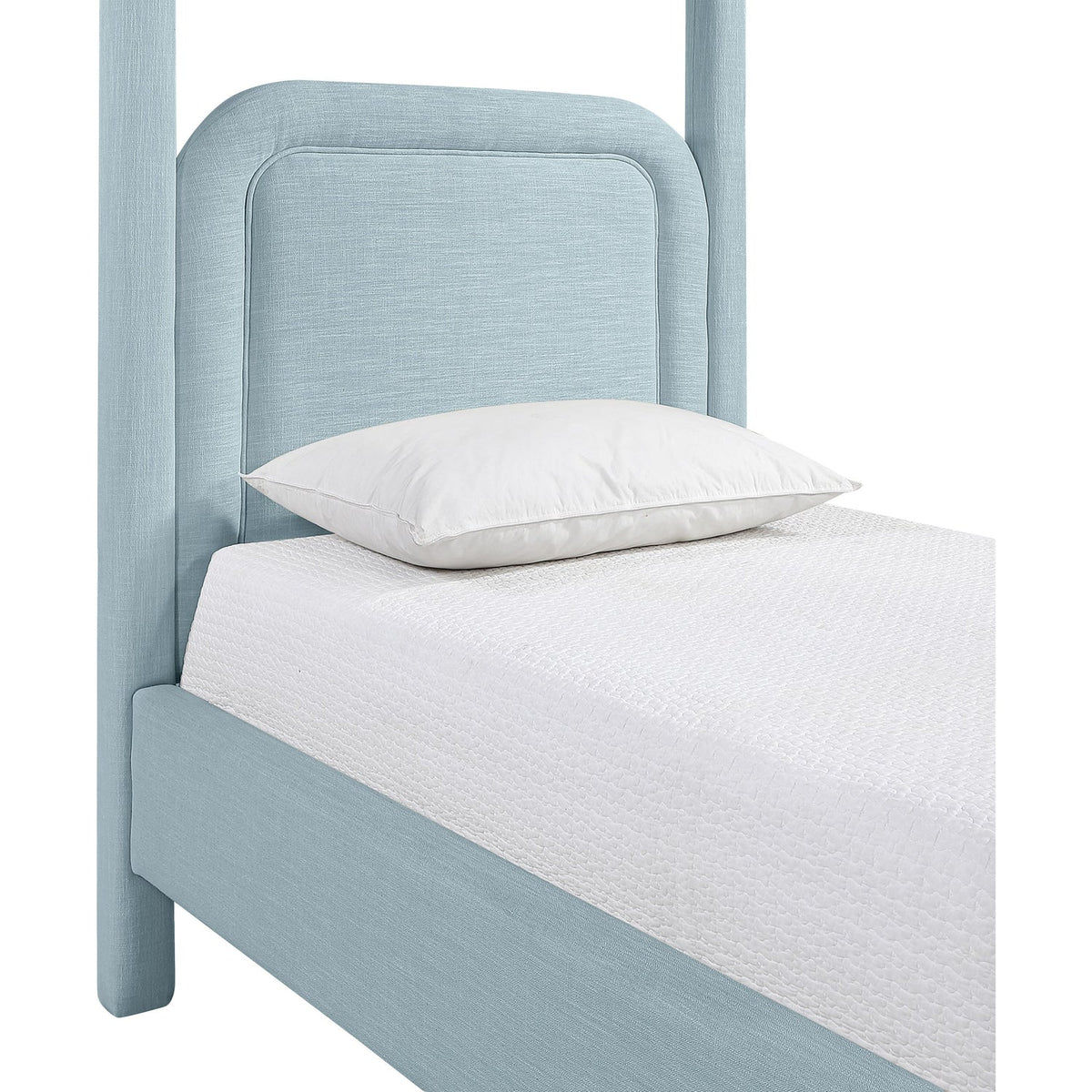 Salina Light Blue Linen Textured Fabric Upholstered Bed