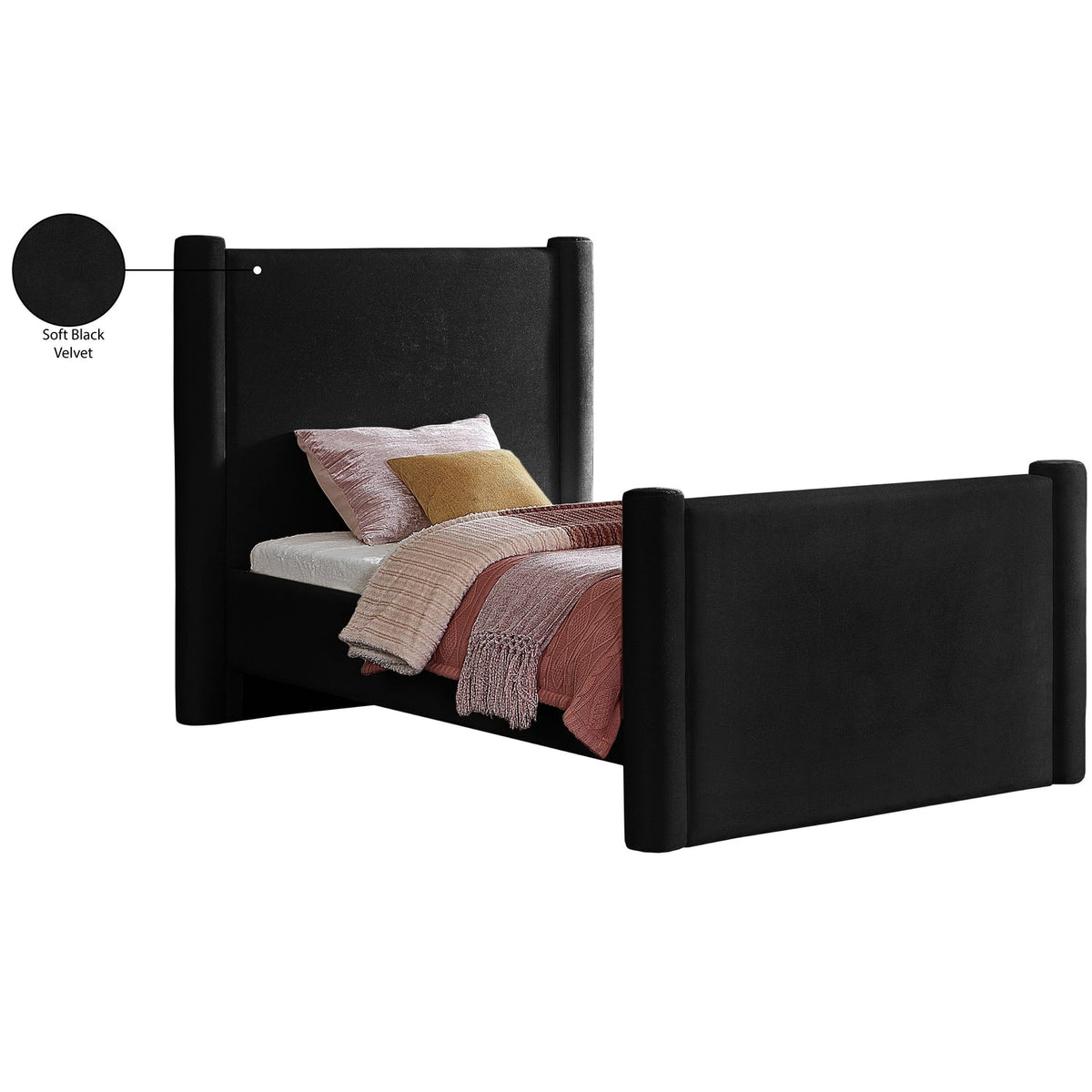 Elias Black Velvet Upholstered Bed