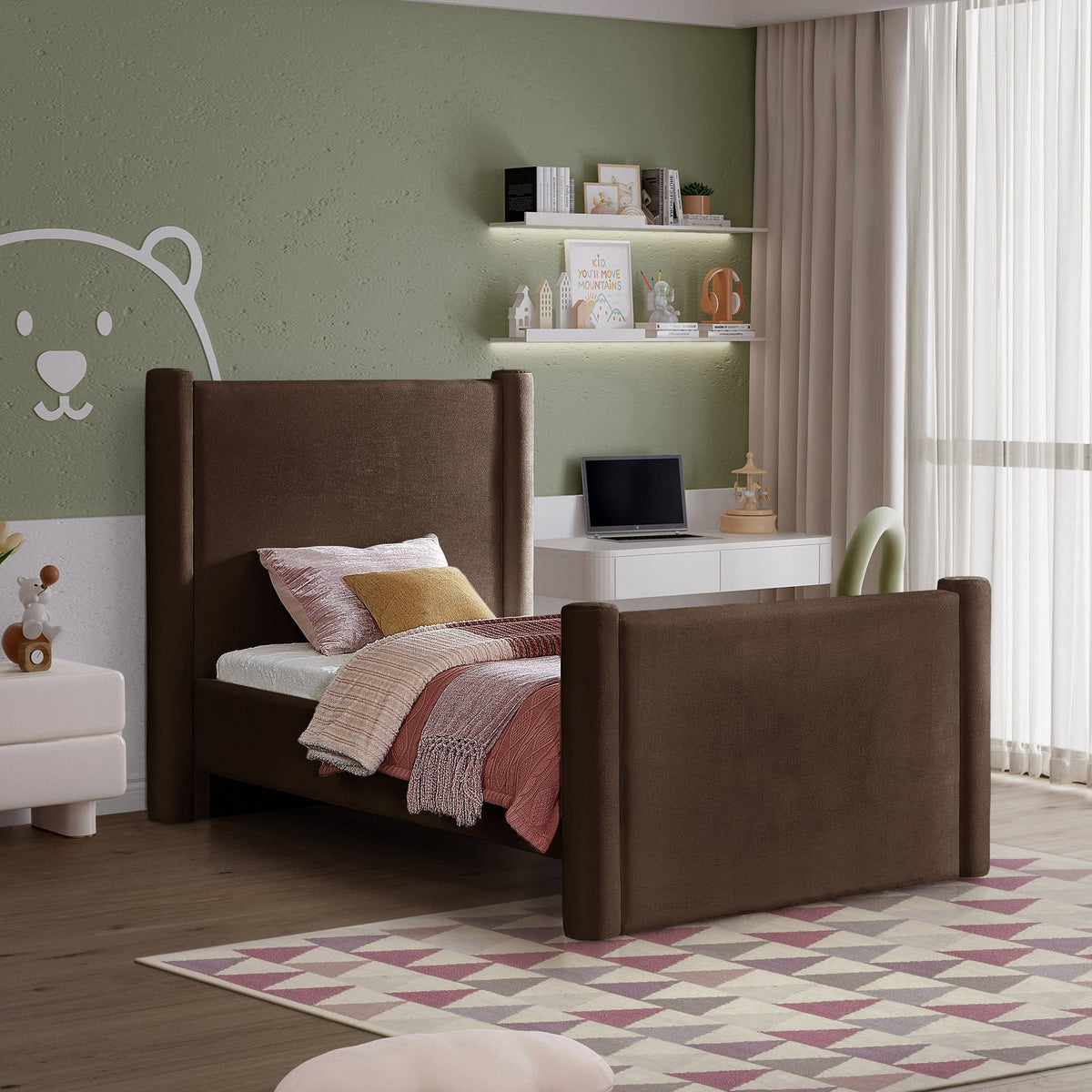 Elias Brown Velvet Upholstered Bed
