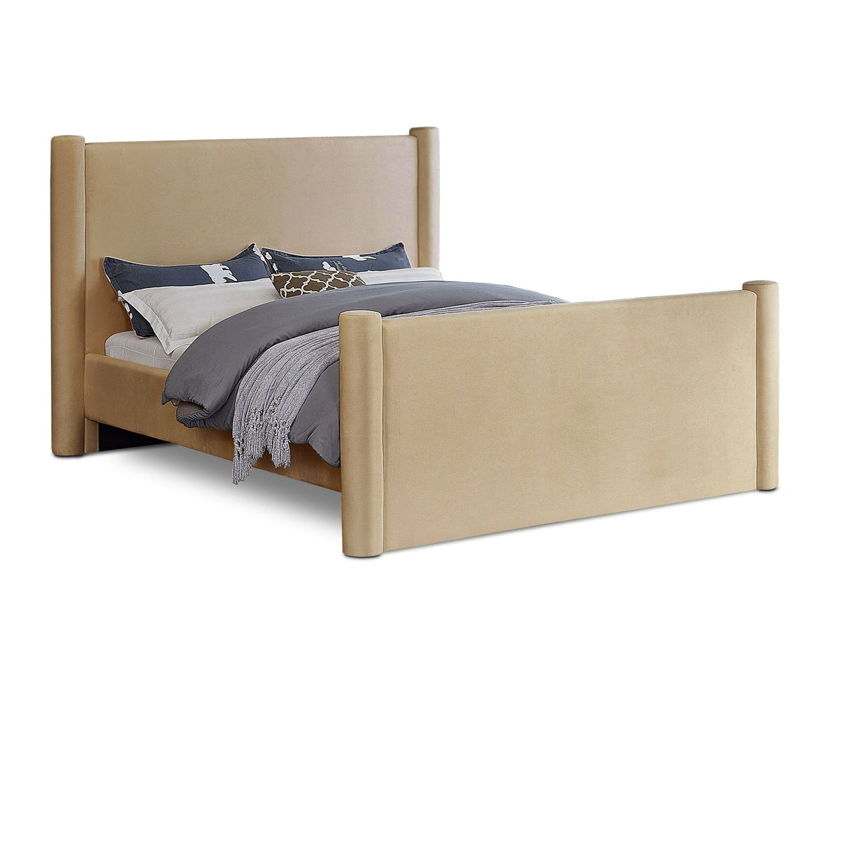 Elias Camel Velvet Upholstered Bed