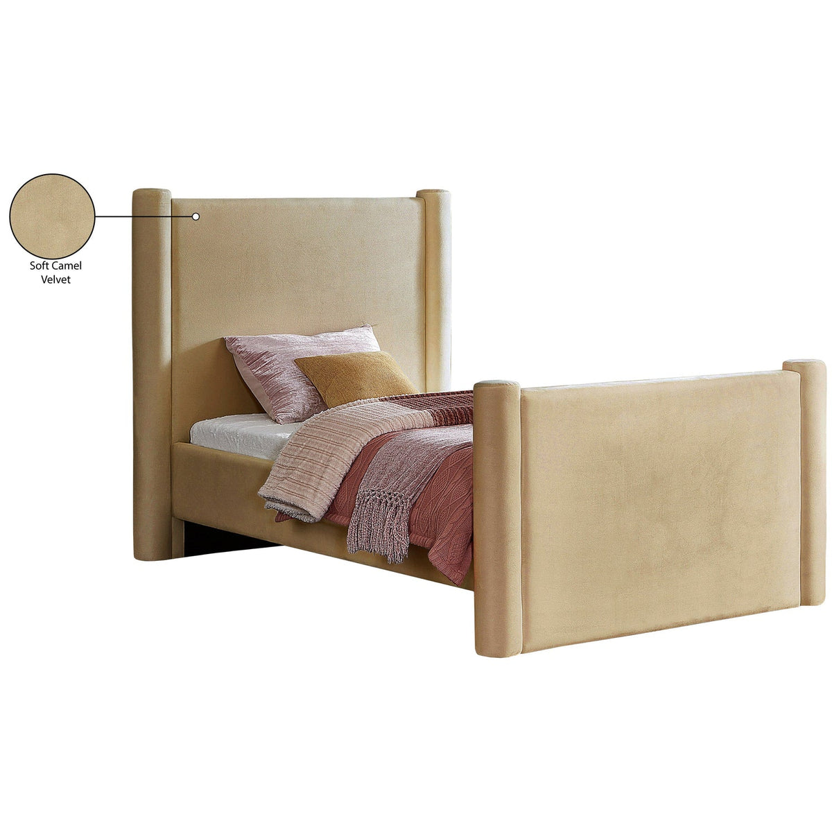 Elias Camel Velvet Upholstered Bed