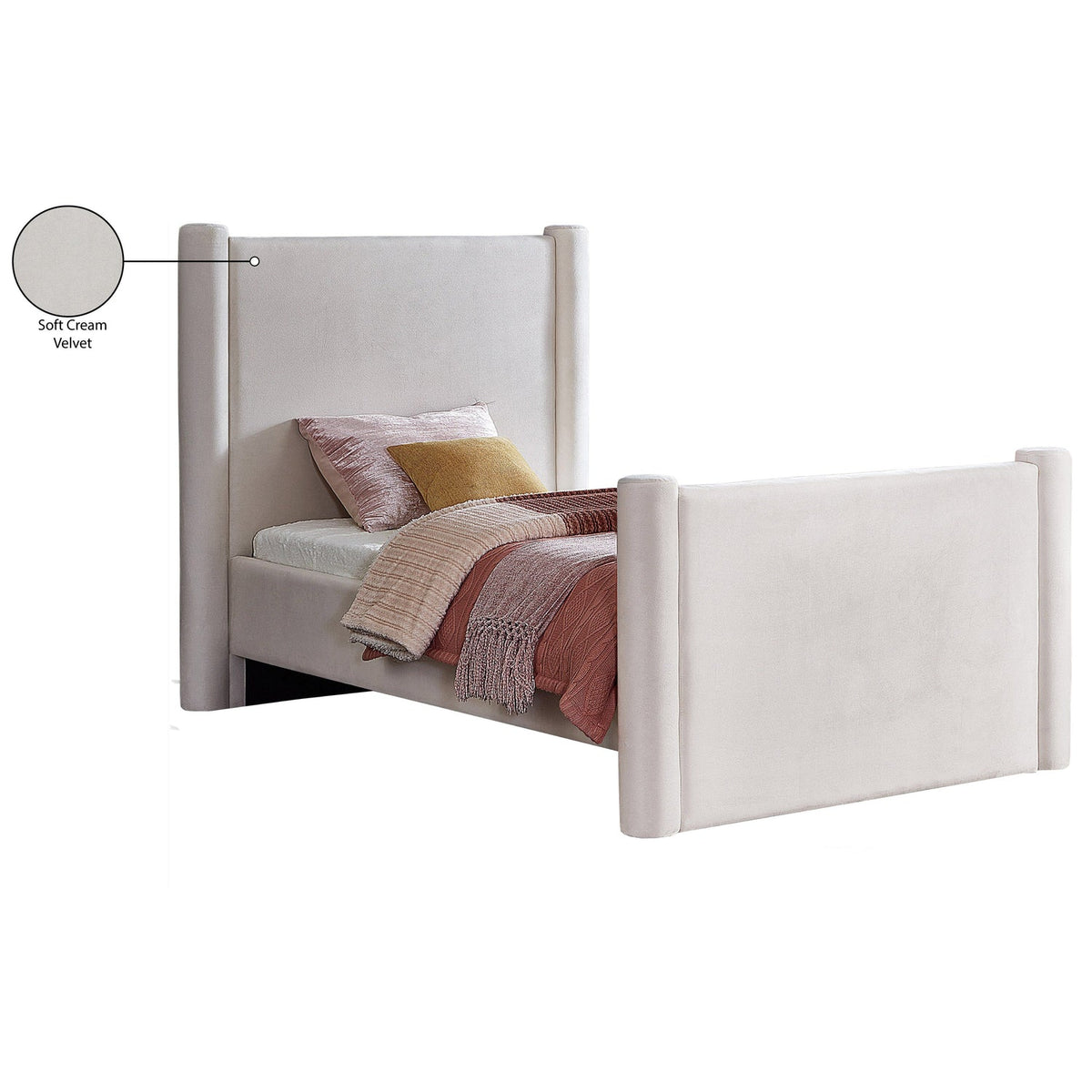 Elias Cream Velvet Upholstered Bed