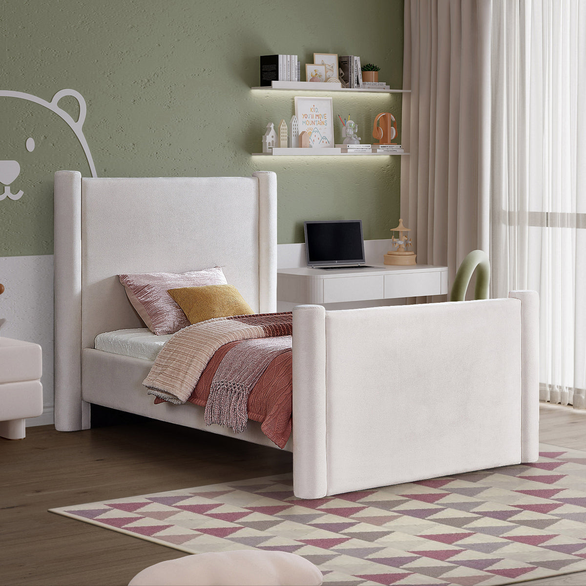 Elias Cream Velvet Upholstered Bed