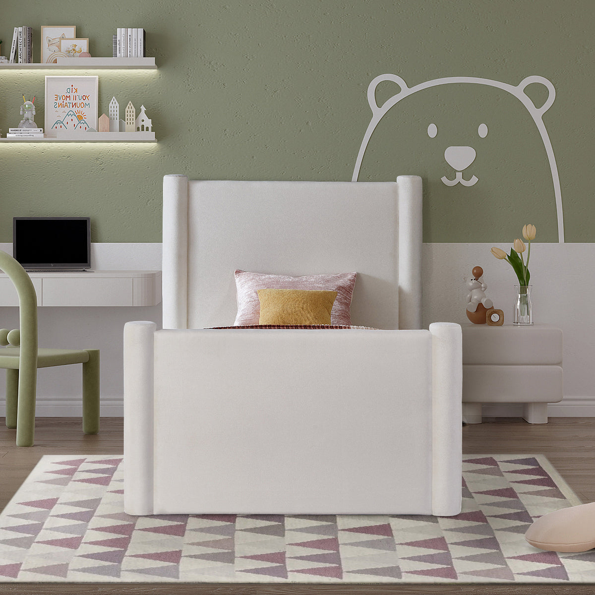 Elias Cream Velvet Upholstered Bed