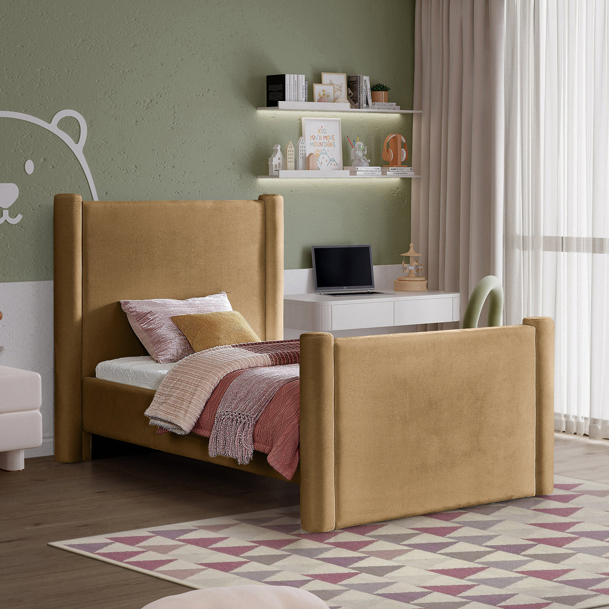 Elias Saddle Velvet Upholstered Bed