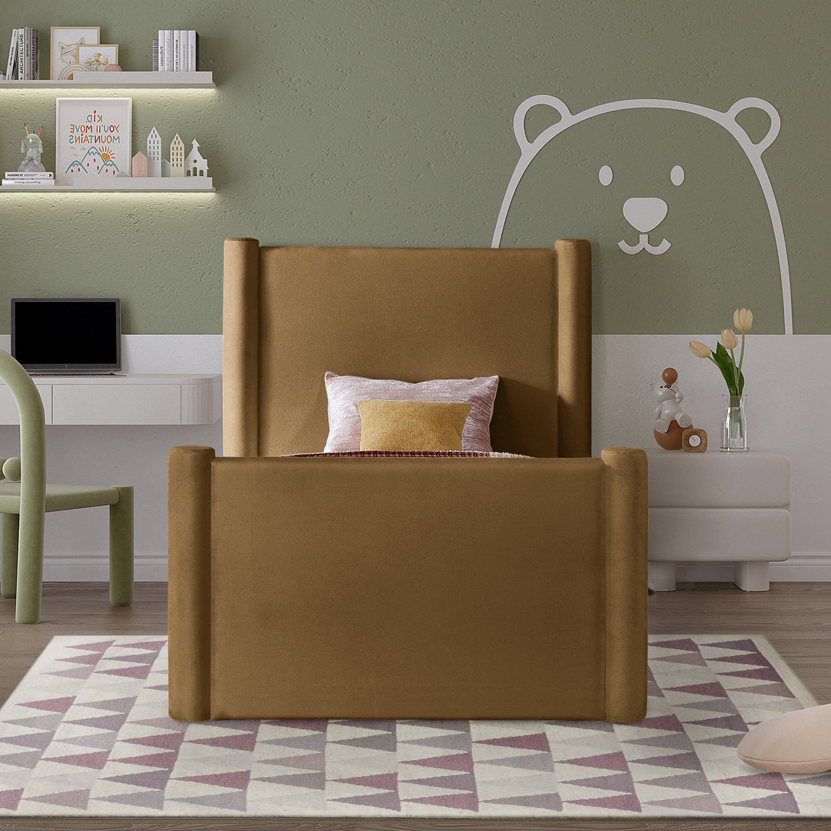 Elias Saddle Velvet Upholstered Bed