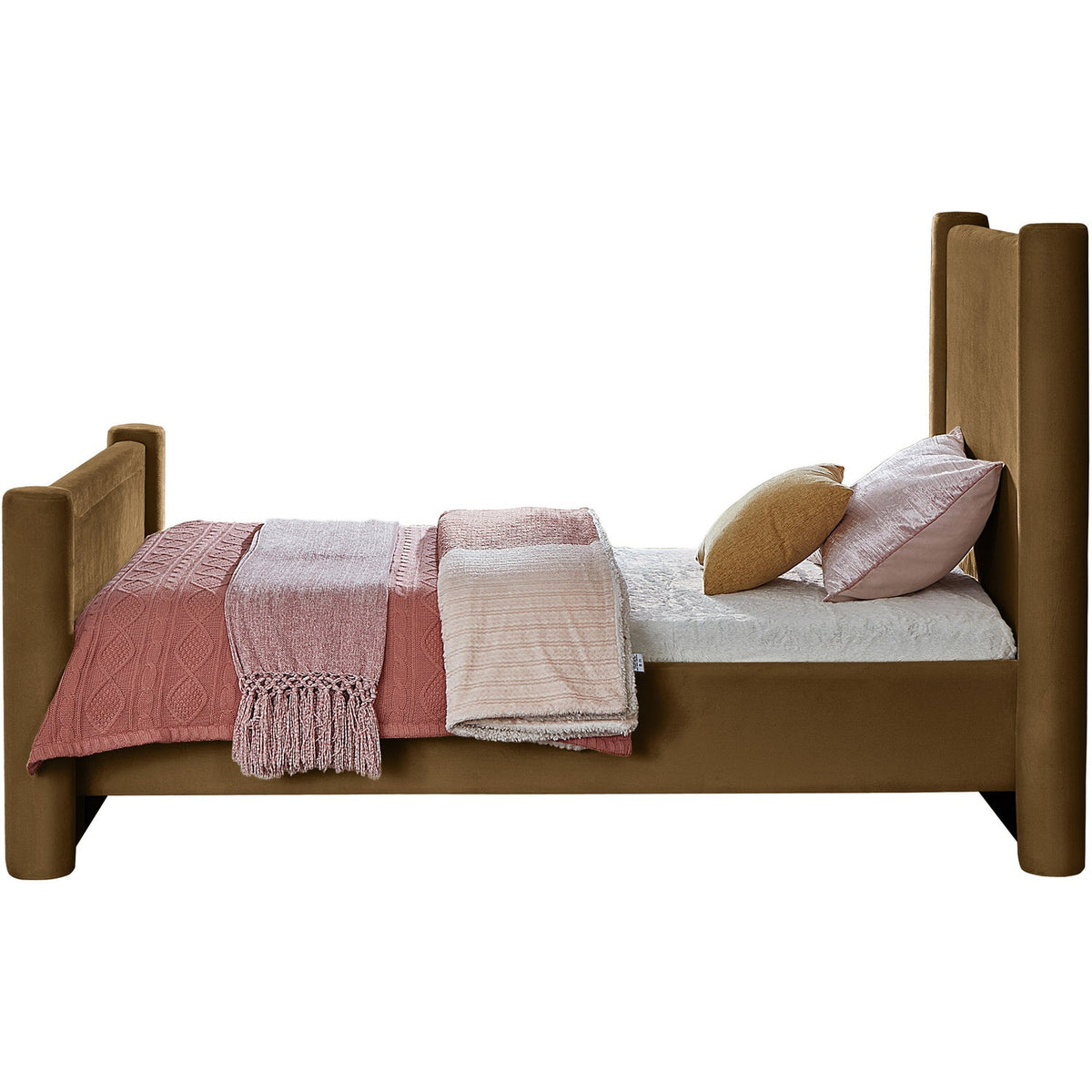 Elias Saddle Velvet Upholstered Bed