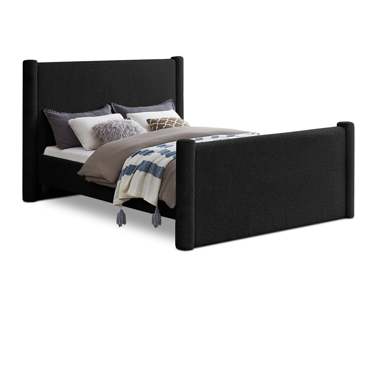 Elias Black Boucle Fabric Upholstered Bed
