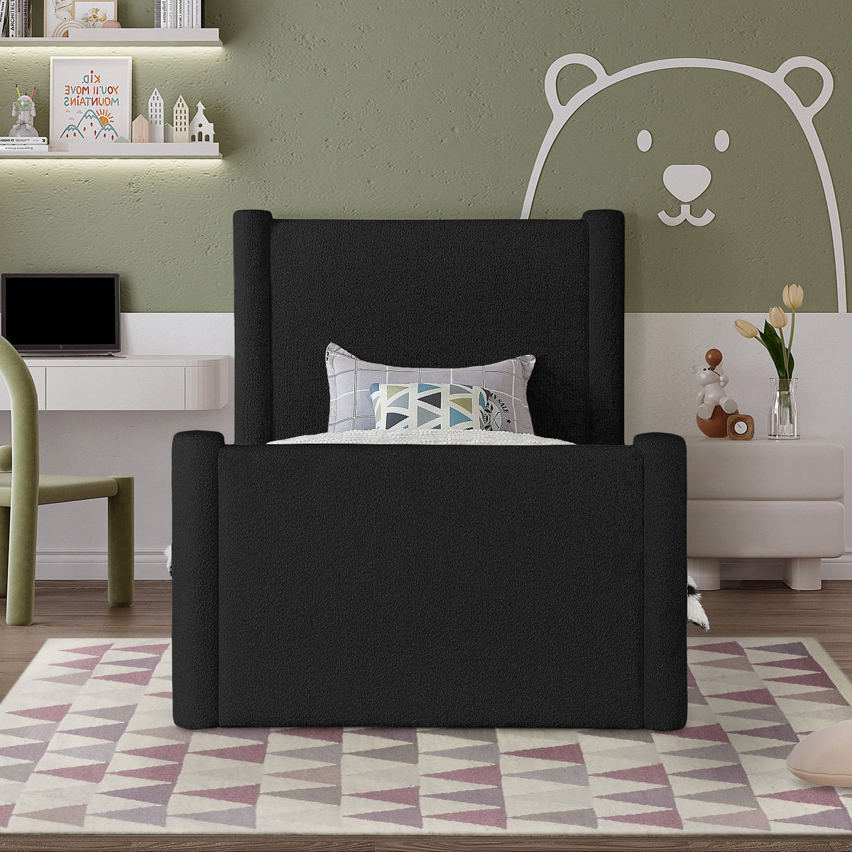 Elias Black Boucle Fabric Upholstered Bed