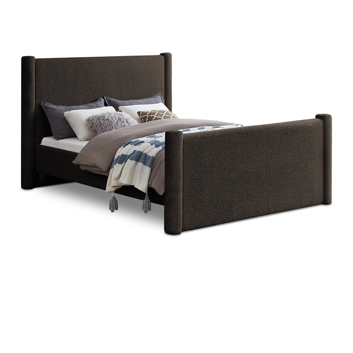 Elias Brown Boucle Fabric Upholstered Bed