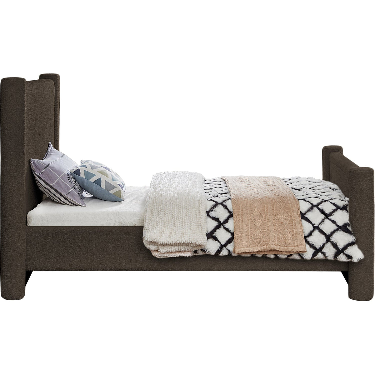 Elias Brown Boucle Fabric Upholstered Bed