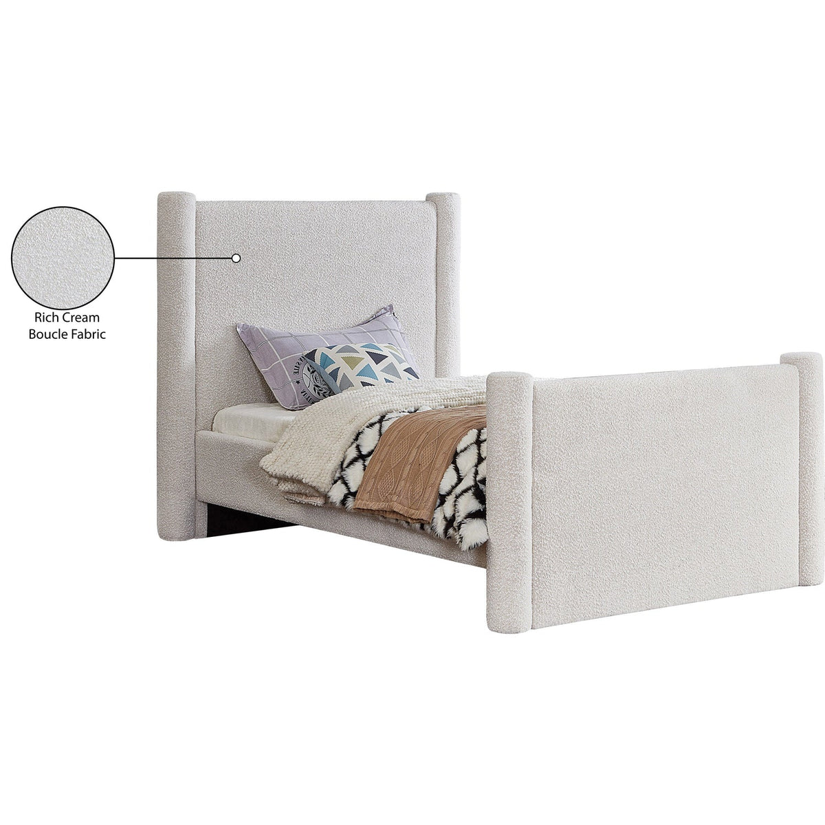 Elias Cream Boucle Fabric Upholstered Bed