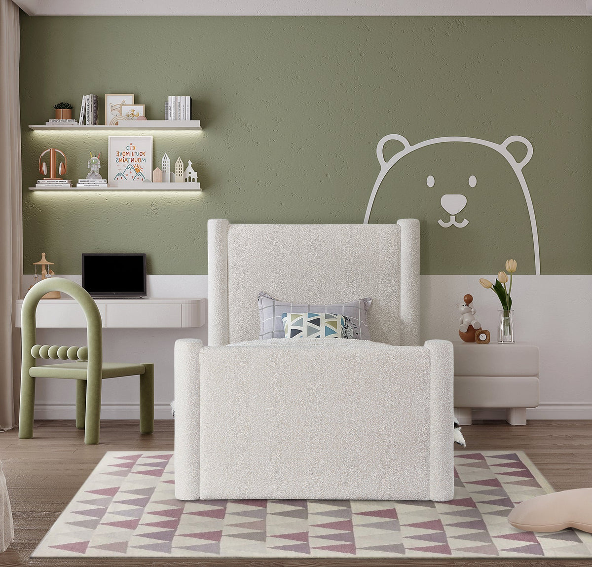 Elias Cream Boucle Fabric Upholstered Bed