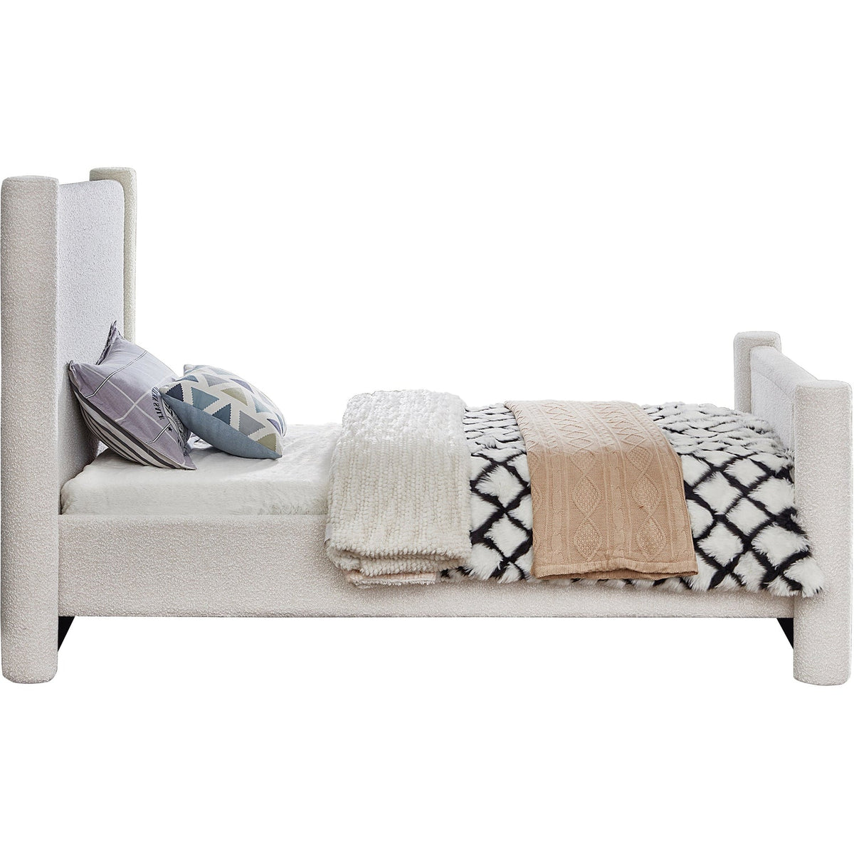 Elias Cream Boucle Fabric Upholstered Bed
