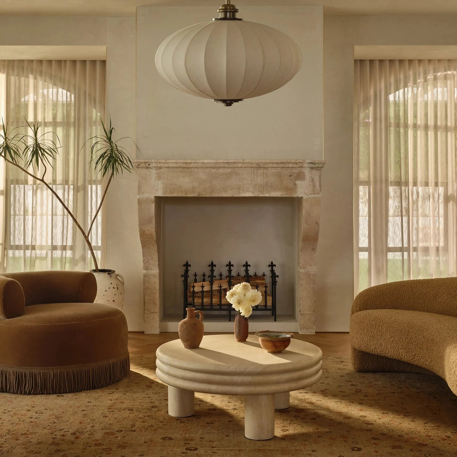 Button Atelier x Co. House Designs Brittny Light Travertine Coffee Table