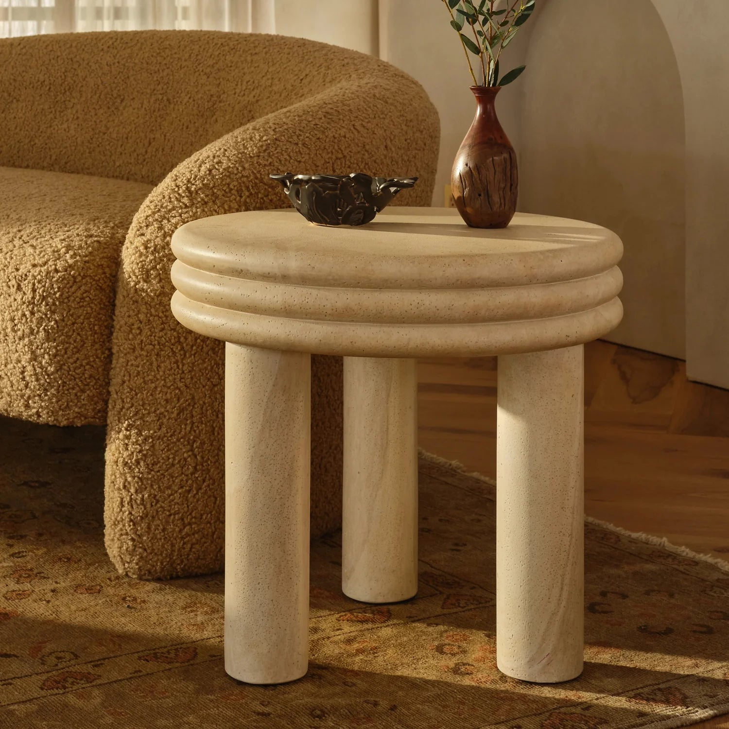 Button Atelier x Co. House Designs Roma Light Travertine End Table Set of 2
