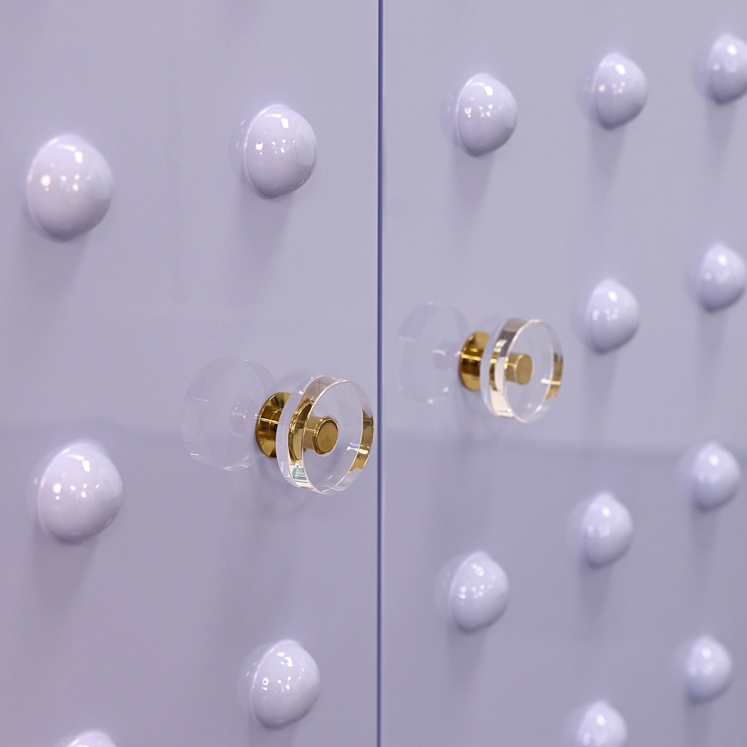 Worlds Away Beau Lavender Two Door Cabinet in Lavender Wood, detail of the reeded case
