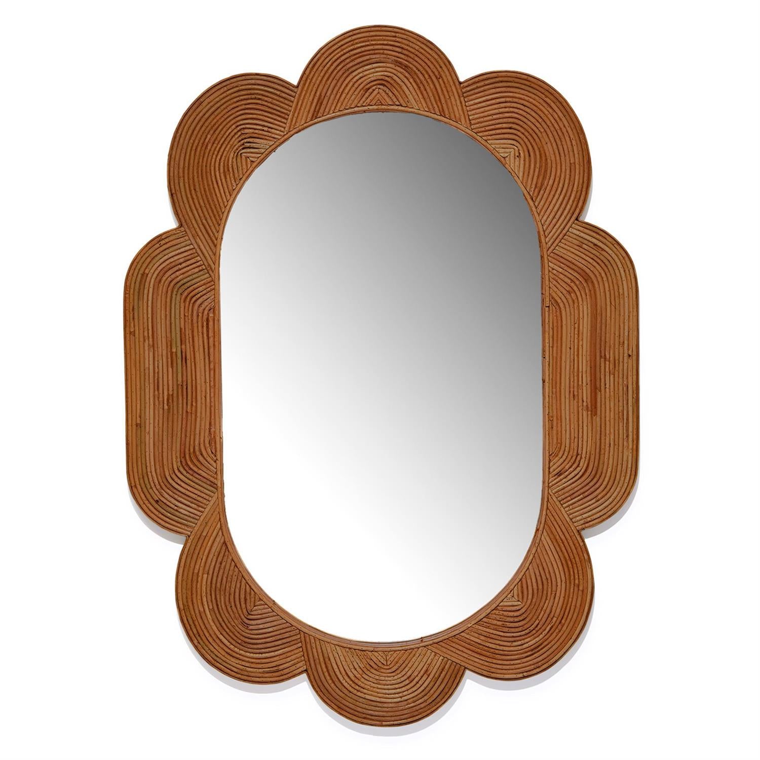 Scalloped Brown Bamboo Mirror
