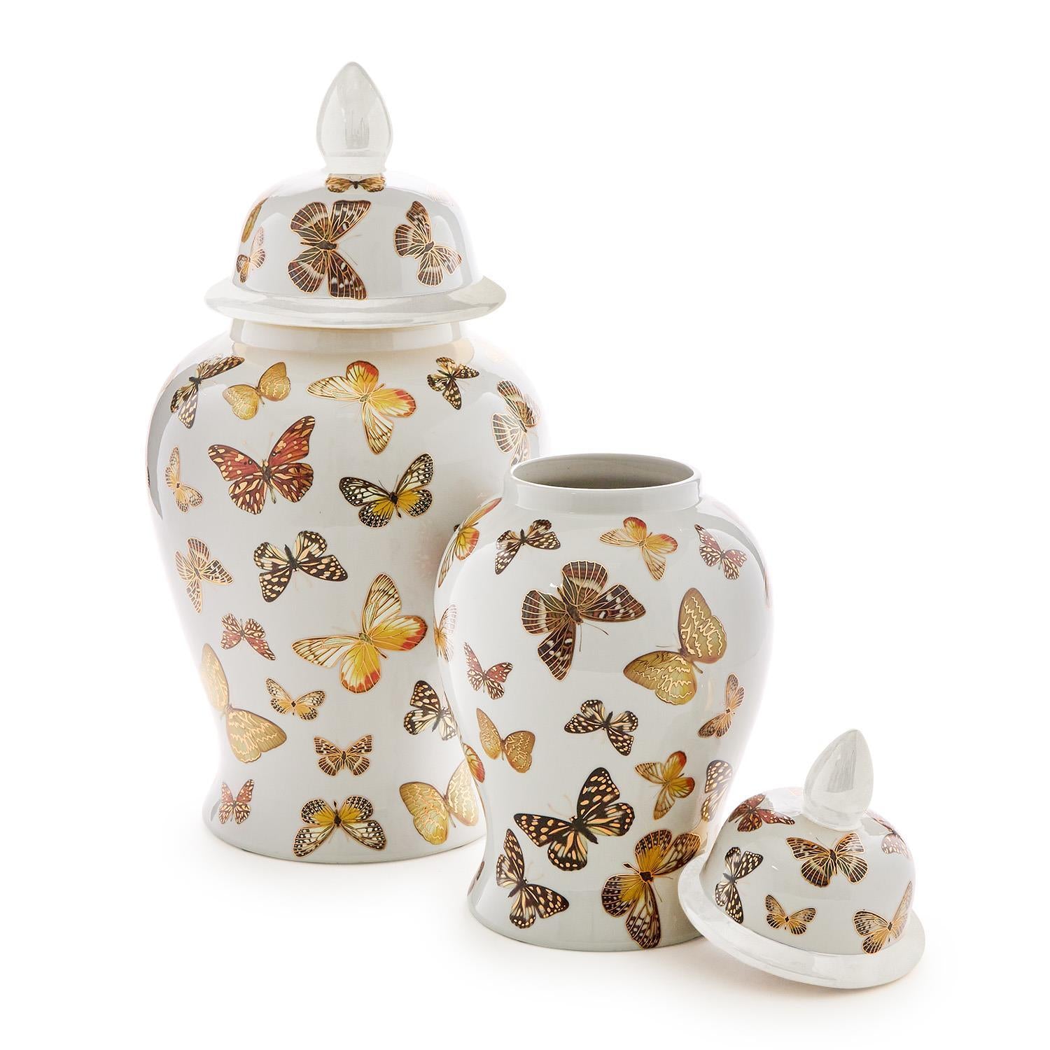 Butterfly Garden Covered Temple Jar Set of 2