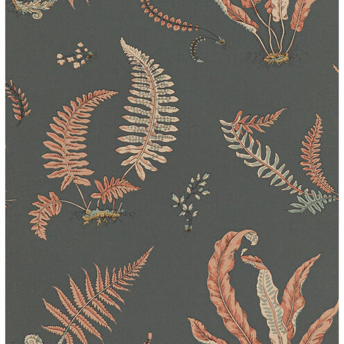 G P & J Baker Ferns Coral/Charcoal Wallpaper